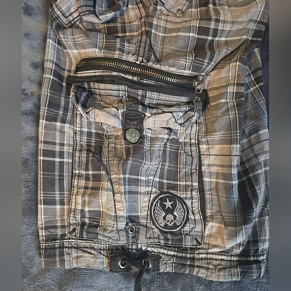 Affliction Black Premium Plaid Cargo Shorts Mens Sz 36 Multi-Pocket Y2K - Picture 9 of 12